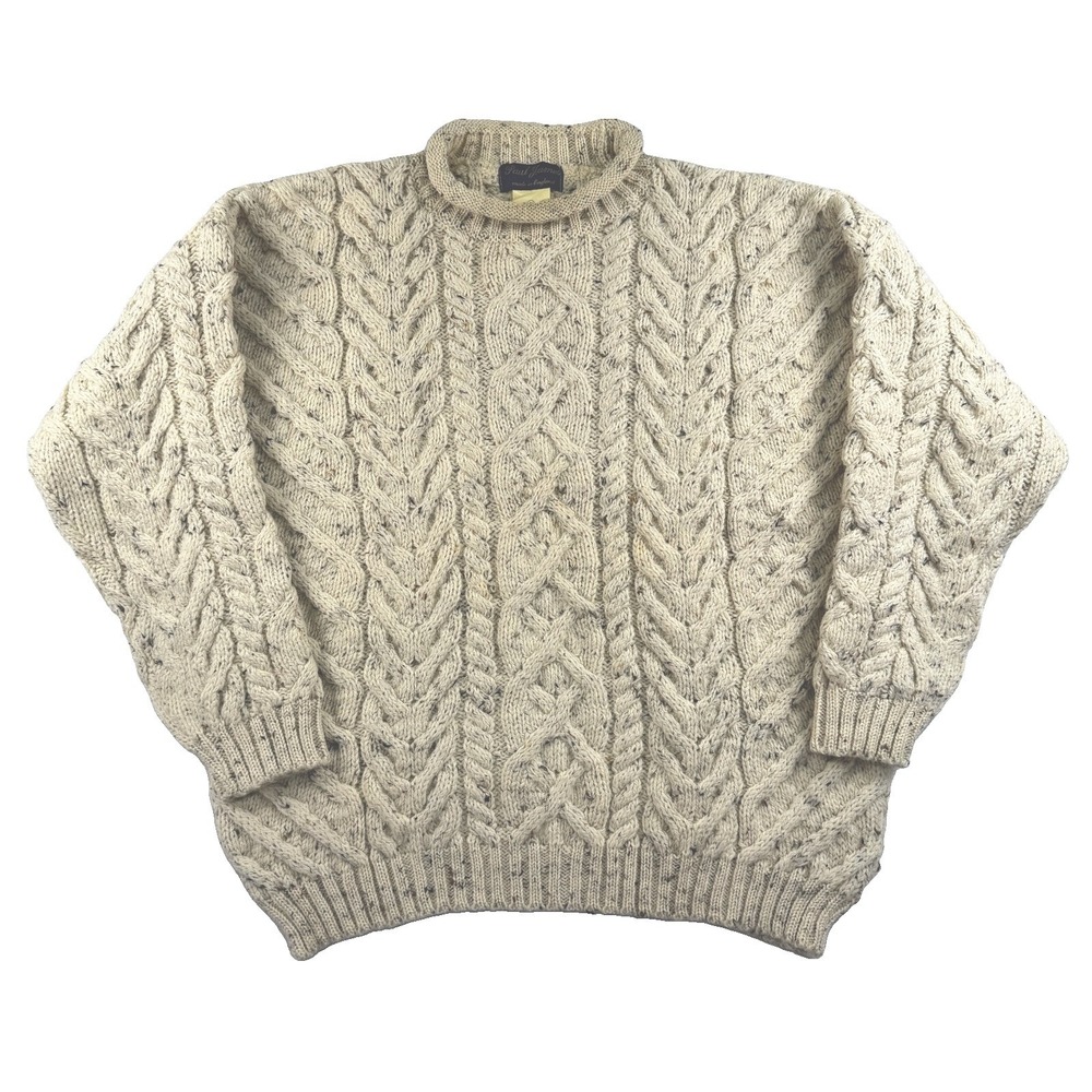 Paul James Sweater Mens M Wool Roll Neck Fleck Speckled Aran Fisherman Oatmeal